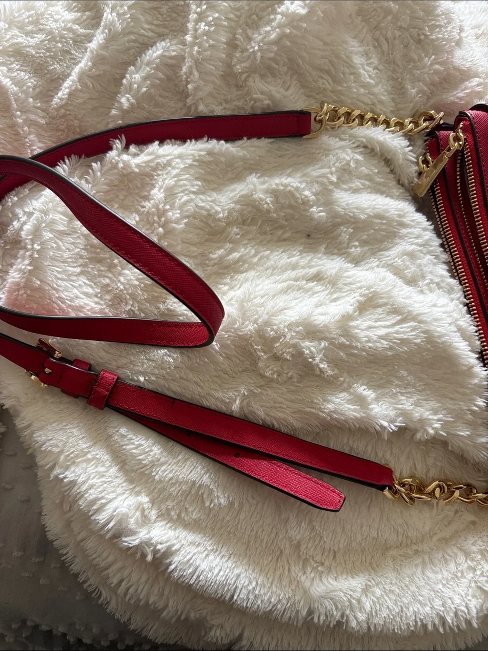 MICHAEL KORS Red Saffiano Leather Crossbody with Gold Hardware